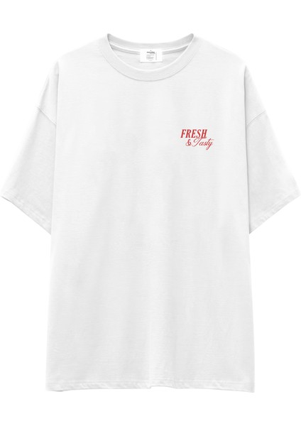 Fresh & Tasty Oversize Tişört - Beyaz fiyatları