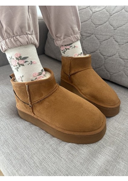 Feel Up EN002 Kadın Bilek Boy Süet Peluşlu Eva Taban Bot Taba