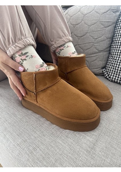 Feel Up EN002 Kadın Bilek Boy Süet Peluşlu Eva Taban Bot Taba modelleri
