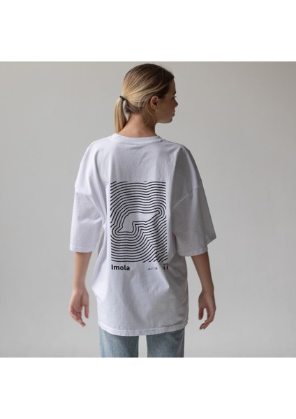 Imola Circuit Artwork Oversize Tişört - Beyaz modelleri
