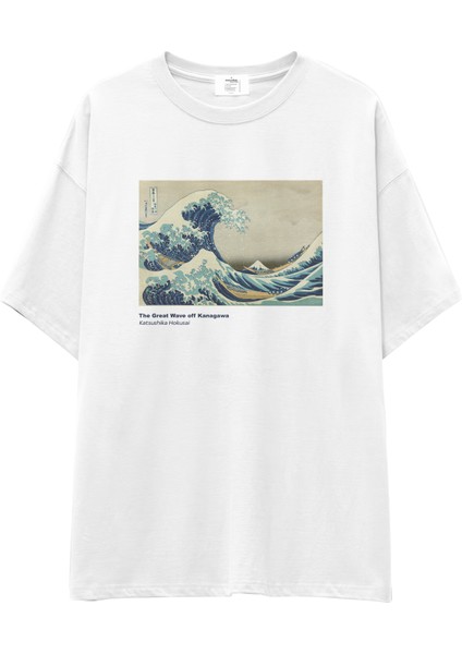 Kanagawa Oki Nami Ura Oversize Tişört - Beyaz