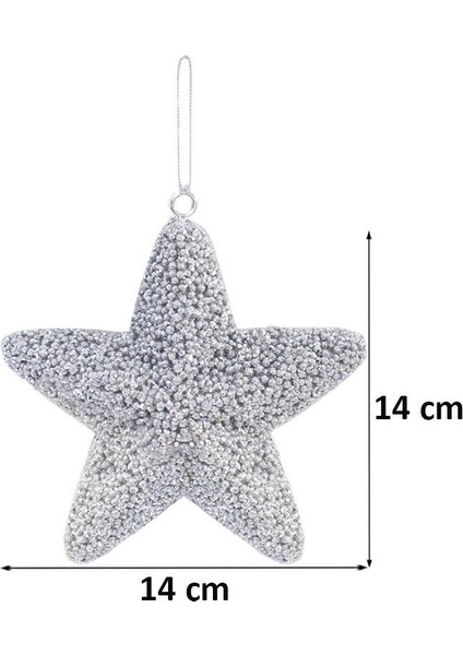 Yılbaşı Ağaç Süsü Kabartma Detaylı Simli Yıldız Dekoratif Süs Gümüş 15 cm fiyatları