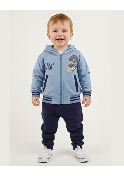 3'lü Kışlık Erkek Çocuk Takımı Ayıcık Baskılı Kapüşonlu Eşofman (1-4 Yaş)
