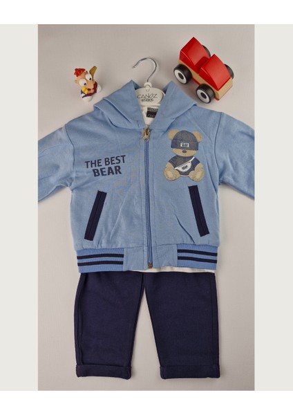 3'lü Kışlık Erkek Çocuk Takımı Ayıcık Baskılı Kapüşonlu Eşofman (1-4 Yaş) modelleri