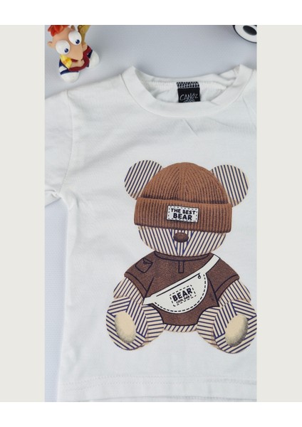 3'lü Kışlık Erkek Çocuk Takımı Ayıcık Baskılı Kapüşonlu Eşofman (1-4 Yaş)