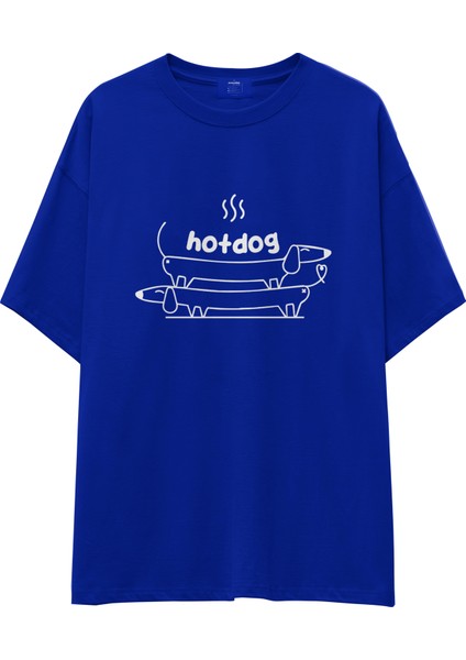 Hotdog Oversize Tişört - Mavi