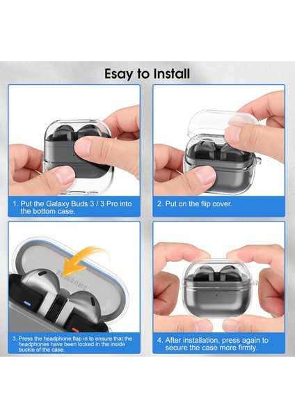 Samsung Galaxy Buds3 - Buds3 Pro Uyumlu Şeffaf Kılıf, Kulaklık İpi ve Temizleme Kalemi Seti