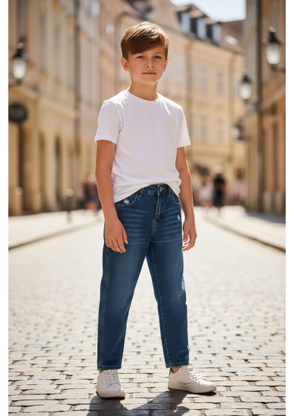Mavi Renk Erkek Çocuk Regular Pamuklu Denim Pantolon Jean