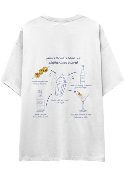 James Bond's Martini Oversize Tişört - Beyaz