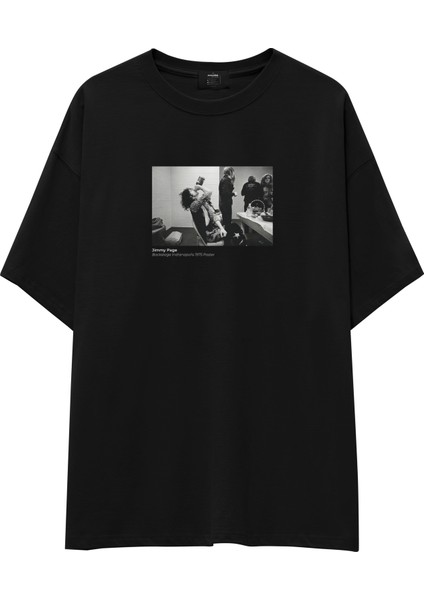 Jimmy Page Backstage Indianapolis 1975 Oversize Tişört - Siyah