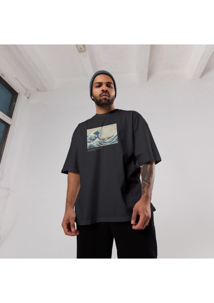 Kanagawa Oki Nami Ura Oversize Tişört -Siyah fiyatları