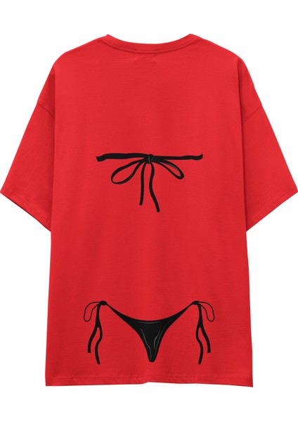 Black Bikini Oversize Tişört - Kırmızı fiyatları