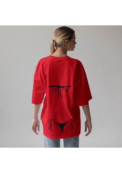 Black Bikini Oversize Tişört - Kırmızı fırsatları