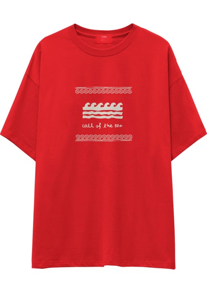 Call Of The Sea Oversize Tişört - Kırmızı