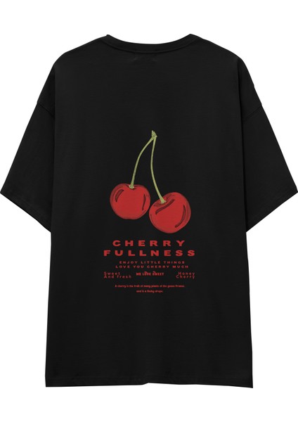 Cherry Mood Oversize Tişört - Siyah
