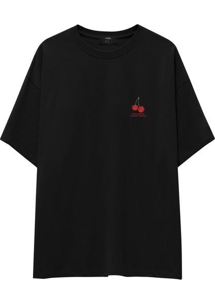 Cherry Mood Oversize Tişört - Siyah fiyatları