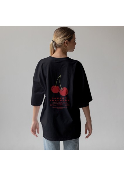 Cherry Mood Oversize Tişört - Siyah modelleri