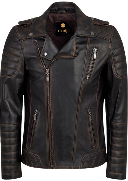 Modric Hakiki Deri Erkek Vintage Eskitme Biker Motorcu Tarzı Mont fiyatları