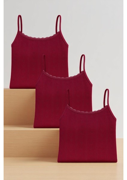 Kadın %100 Pamuklu Jakarlı Yumuşak Kumaş Vişne Ip Askılı 3'lü Atlet Wİ3K13LK4E.3L