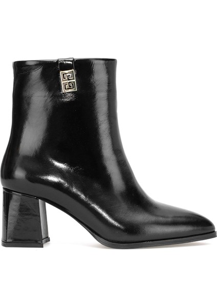 Elit Marivonne Kadın Hakiki Rugan Deri Topuklu Bot Siyah