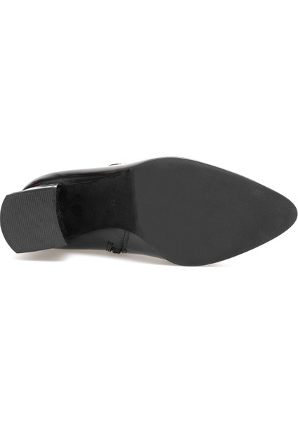 Elit Marivonne Kadın Hakiki Rugan Deri Topuklu Bot Siyah