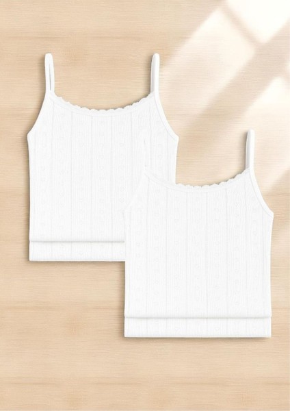 Kadın %100 Pamuklu Jakarlı Yumuşak Kumaş Ekru Ip Askılı 2'li Atlet Wİ3K13LK4E