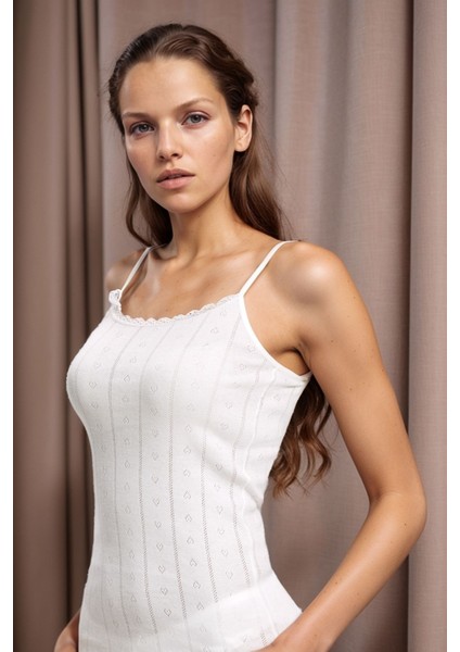 Kadın %100 Pamuklu Jakarlı Yumuşak Kumaş Ekru Ip Askılı 2'li Atlet Wİ3K13LK4E modelleri