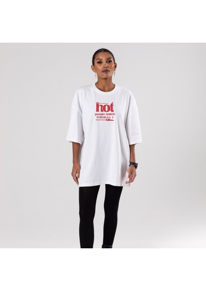 Hot People Watch Formula 1 Oversize Tişört - Beyaz fiyatları