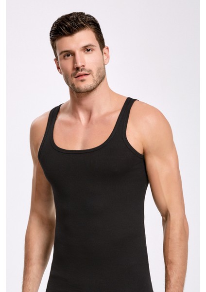 Erkek %100 Pamuklu Siyah 2'li Double Ribana Kaşkorse Atlet W2İ2K3L0KK modelleri