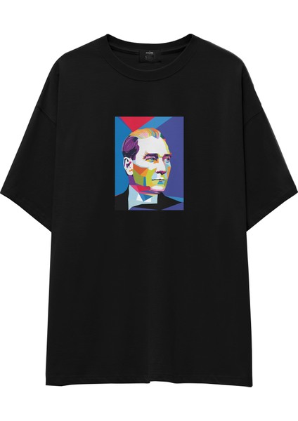 Atatürk Pop Art Oversize Tişört - Siyah