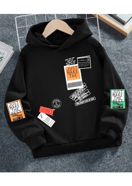 Özel Tasarım Kapüşonlu Renkli Etiket Baskılı %100 Pamuk Sokak Modası Hip Hop Erkek Çocuk Sweatshırt