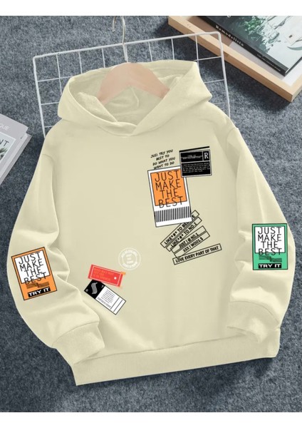 Özel Tasarım Kapüşonlu Renkli Etiket Baskılı %100 Pamuk Sokak Modası Hip Hop Erkek Çocuk Sweatshırt