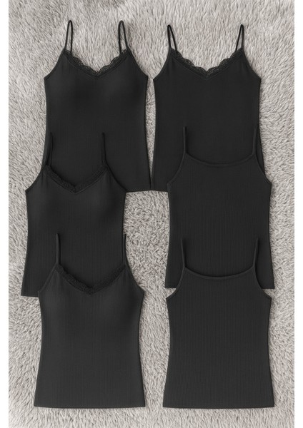 Kadın Pamuklu Likralı Dantelli Ip Askılı Penye 6'lı Atlet W6K4K2T1KA