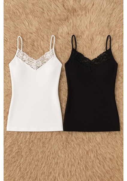 Kadın Modal Pamuklu Likralı Dantel Detaylı Ip Askılı 2'li Atlet W6K6K0T5KA