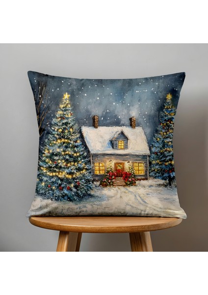 Çift Taraflı Dijital Baskı Kırlent Kılıfı Yılbaşı / Kış Manzarası / Christmas Desenli fiyatları