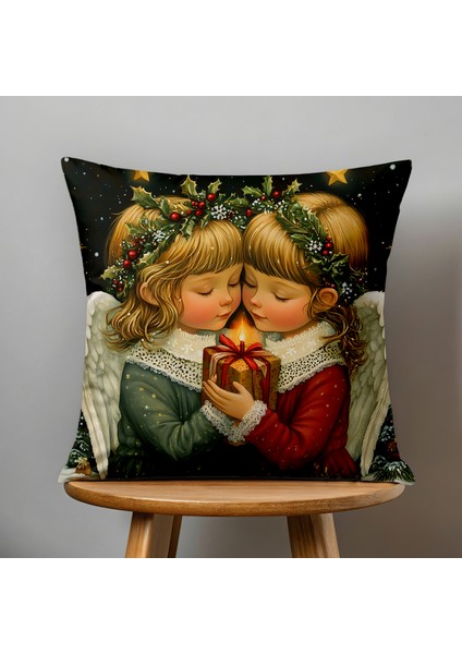 Çift Taraflı Dijital Baskı Kırlent Kılıfı Yılbaşı / Kış Manzarası / Christmas / Melek Desenli fiyatları