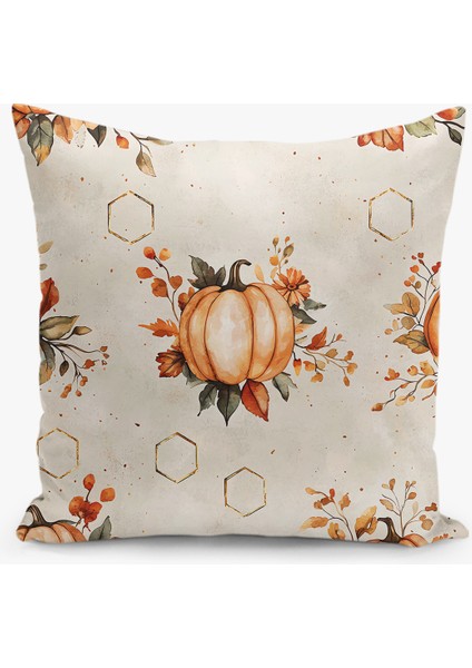 Çift Taraflı Dijital Baskı Kırlent Kılıfı Sonbahar / Kabak Desenli