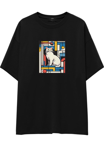 Bauhaus Cat Oversize Tişört - Siyah