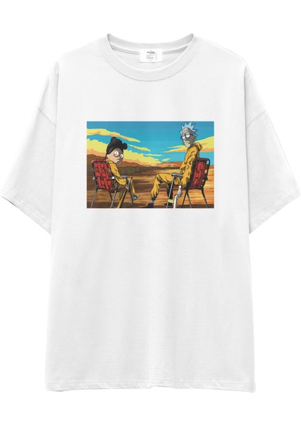 Breaking Bad / Rick And Morty Oversize Tişört - Beyaz