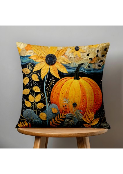 Çift Taraflı Dijital Baskı Kırlent Kılıfı Sonbahar / Kabak Desenli fiyatları