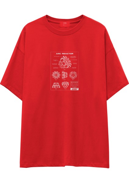 Arc Reactor Oversize Tişört - Kırmızı
