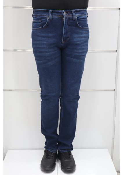 Fistan Store Erkek Lacivert Yüksek Bel Rahat Kesim Boru Paça Jean Pantolon