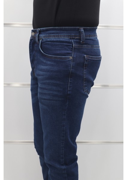 Fistan Store Erkek Lacivert Yüksek Bel Rahat Kesim Boru Paça Jean Pantolon modelleri