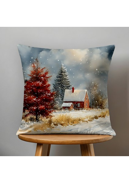 Çift Taraflı Dijital Baskı Kırlent Kılıfı Yılbaşı / Kış Manzarası / Christmas Desenli fiyatları