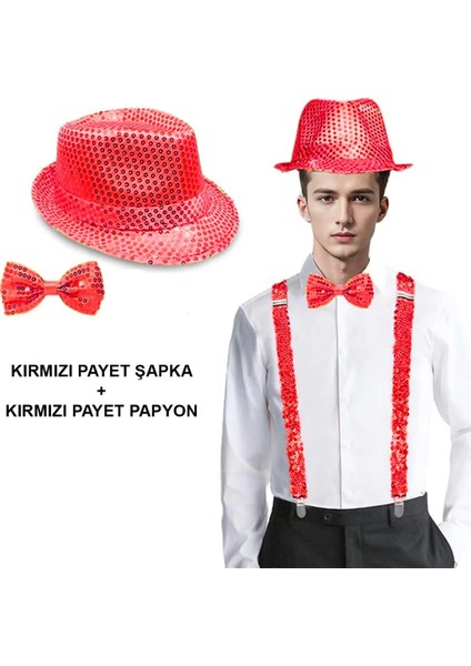Bfs Kırmızı Payetli Şapka ve Papyon Seti – Parıltılı Yetişkin Kostüm Seti fiyatları