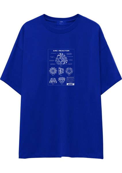 Arc Reactor Oversize Tişört - Mavi