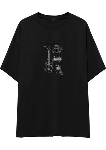 Fender Stratocaster Gitar Oversize Tişört - Siyah