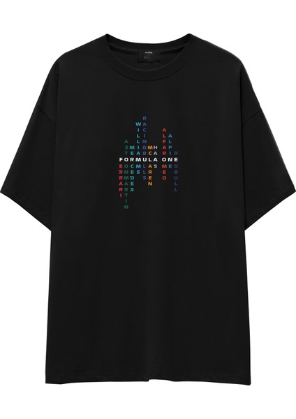 Formula 1 Teams Oversize Tişört - Siyah