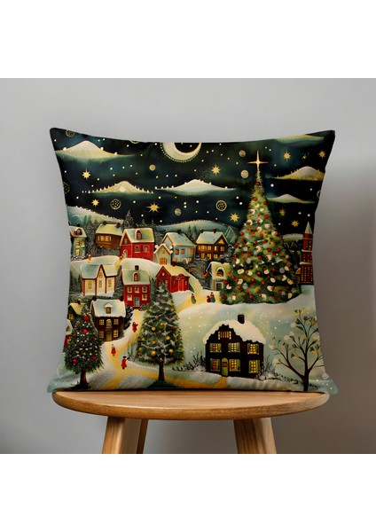 Çift Taraflı Dijital Baskı Kırlent Kılıfı Yılbaşı / Kış Manzarası / Christmas Desenli fiyatları