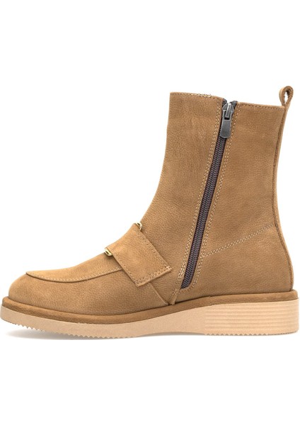 Elit Lorivane Kadın Hakiki Nubuk Deri Düz Bot Taba modelleri